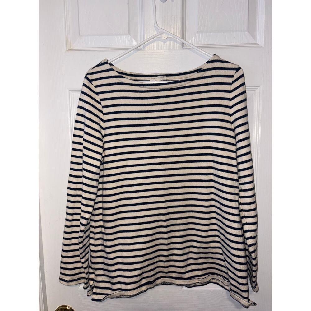 Eileen fisher organic cotton boat neck blue white striped long sleeve top size s